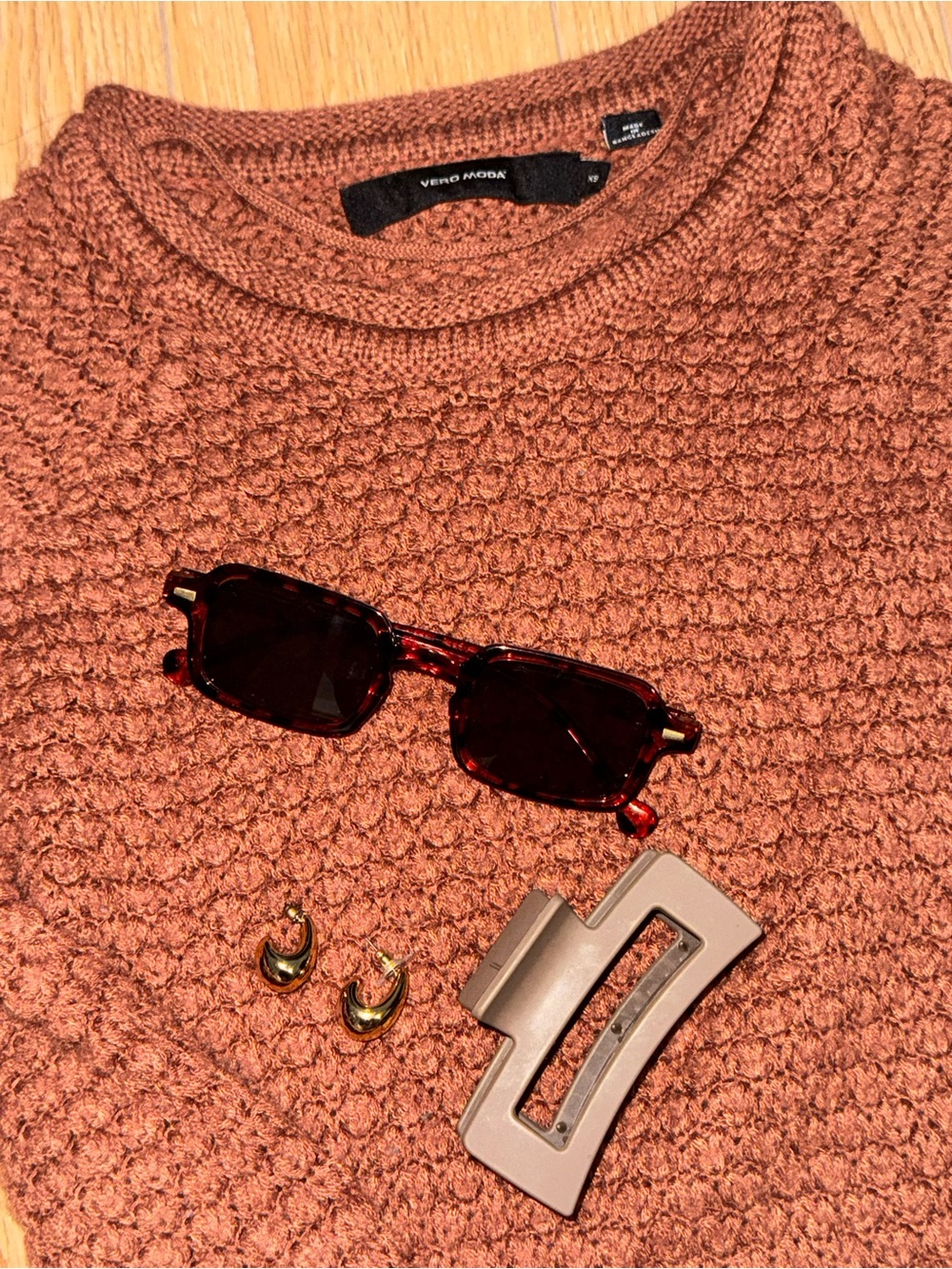 Vero Moda Men's Burnt Orange Textured Crewneck Sweater